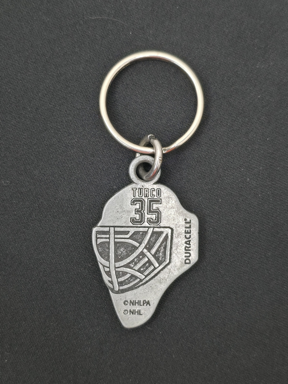Vtg NHL Dallas Stars Marty Turco #35 Goalie Mask Pewter Keychain Duracell Promo